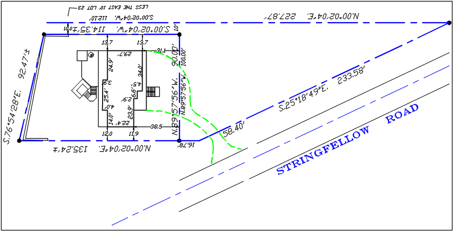Plot area building line and road line details dwg file