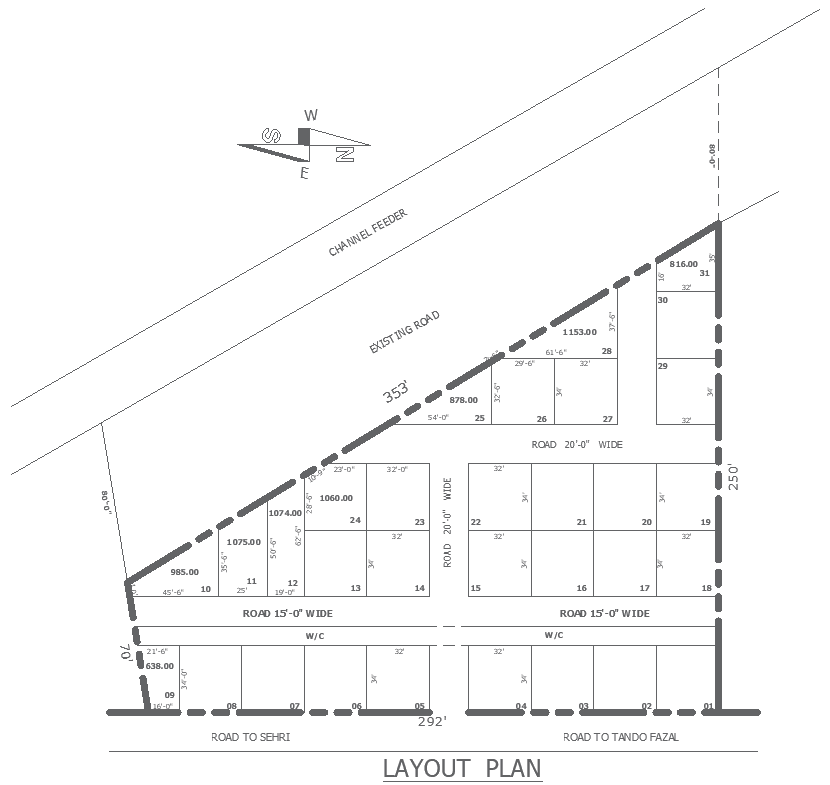 Channel-Side Plot Division DWG File for Land Planning Format