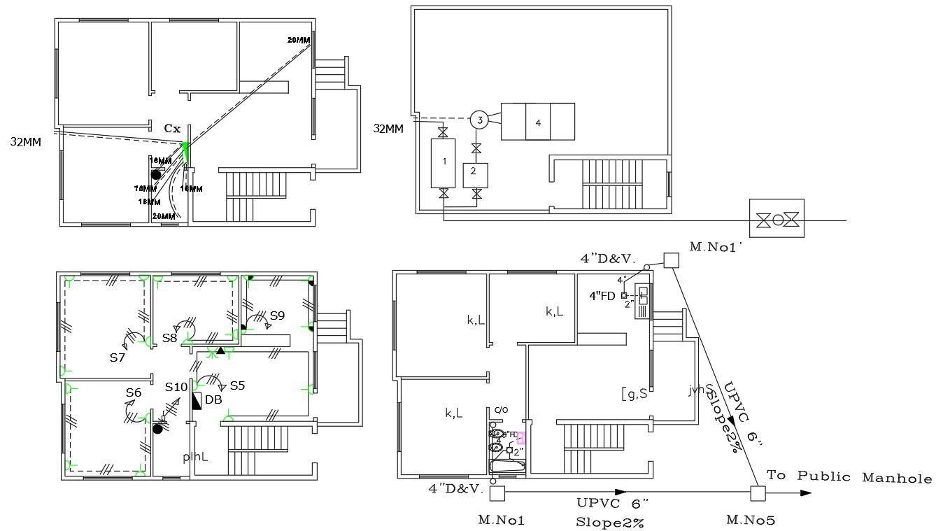 Plumbing And Electrical House Layout Plan DWG File