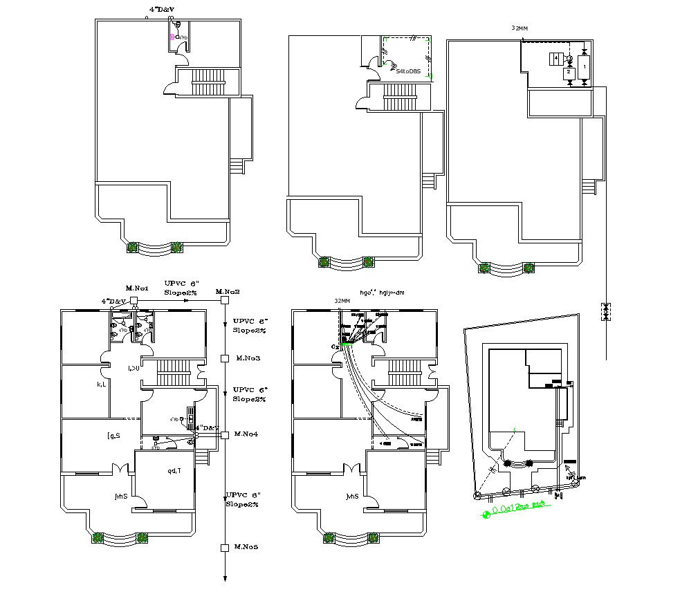 Plumbing Design Of Residential Bungalow AutoCAD File