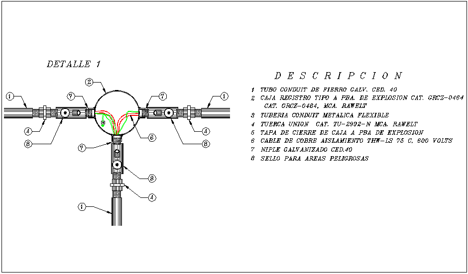 Plumbing detail with cable and pipe view dwg file