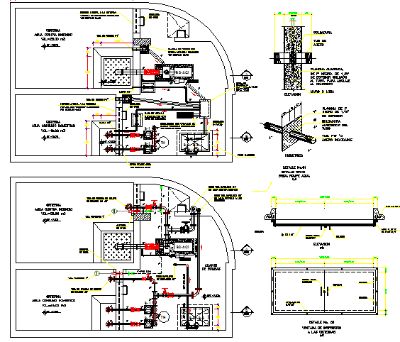 Plumbing details and water facilities of multi-family house dwg file