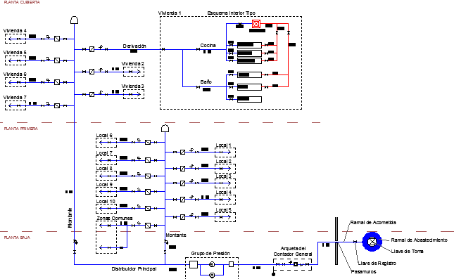Plumbing details of housing project dwg file