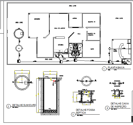Plumbing details of one family house with layout plan dwg file