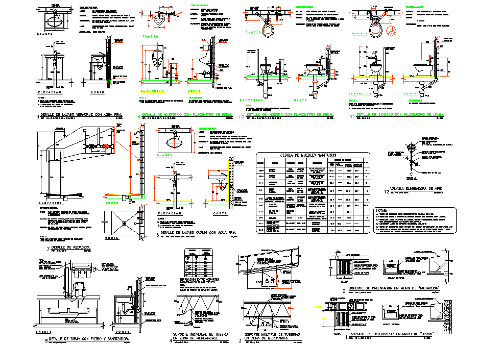 Plumbing elevation and section plan autocad file