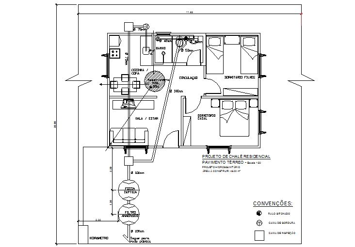 Plumbing pipe wooden house in brazil detail dwg file