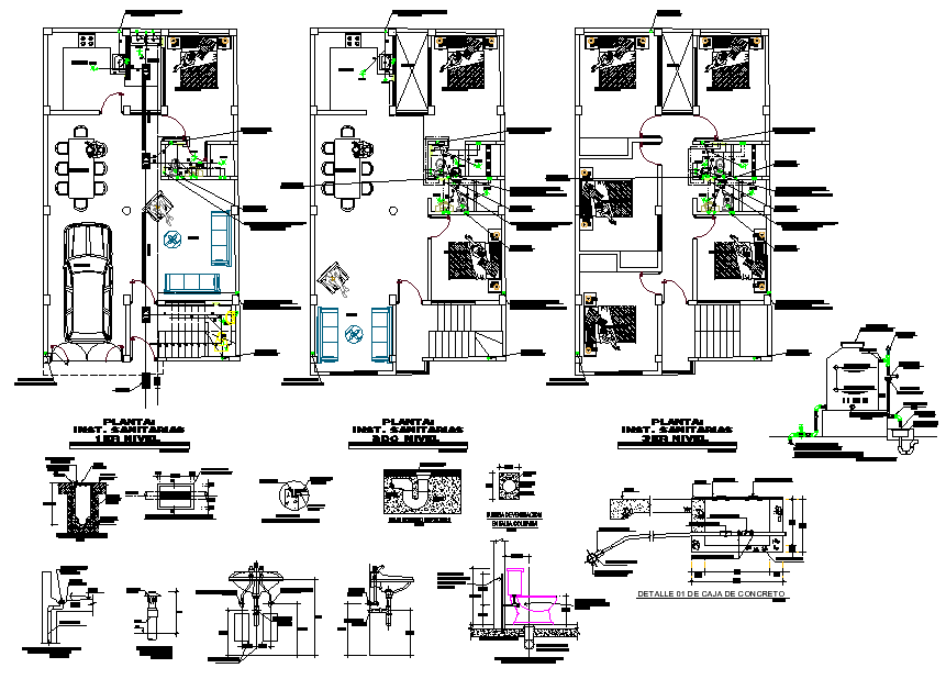Plumbing plan and elevation detail dwg file