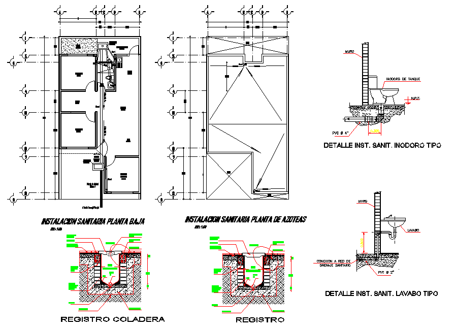Plumbing sanitary plan and section detail dwg file
