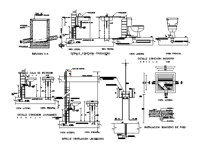 Plumbing sanitary plan and elevation detail dwg file