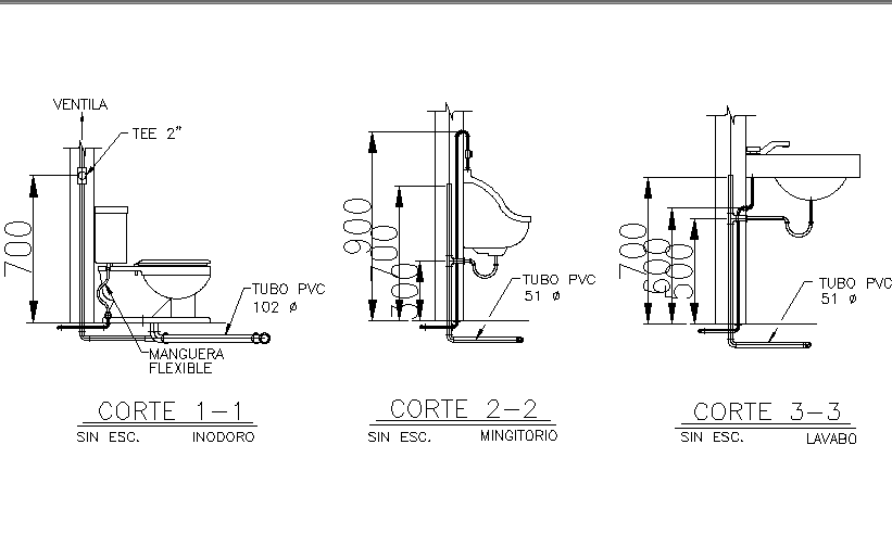 Plumbing sanitary section detail dwg file