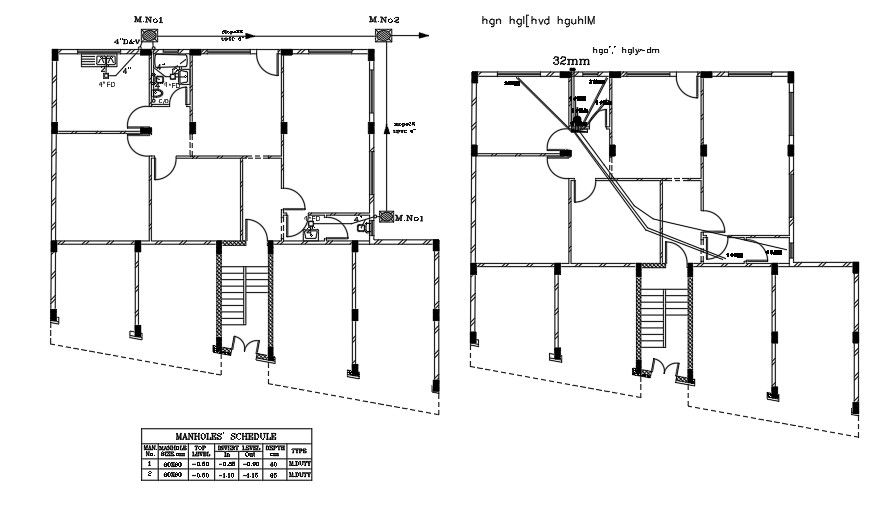 Plumbing And Manhole Plan Of 16x18 Meter House DWG File