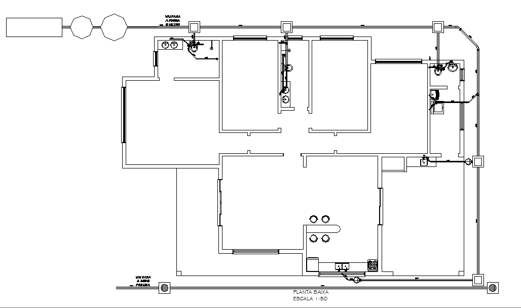Plumbing And Manhole Plan Of 25x12 Meter House DWG File