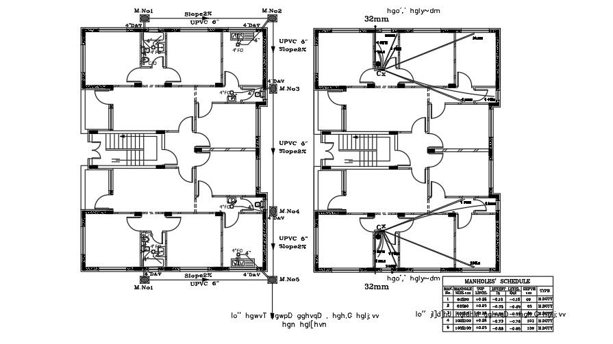 Plumbing And Manhole Plan Of 2 BHK House DWG File