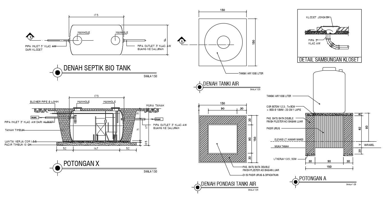 Plumbing Design Of Water Tank Fixing AutoCAD Drawing