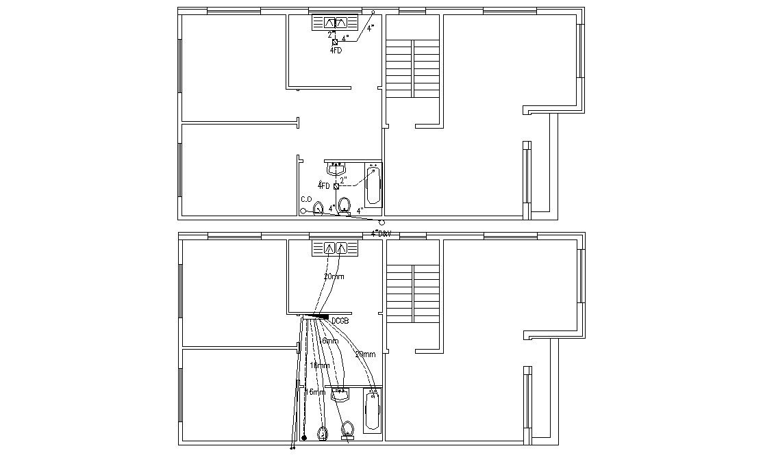 Plumbing Details Of Residential Bungalow Cad File