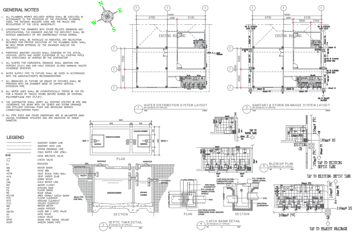 Plumbing Details Plan for Office Extension in AutoCAD DWG File