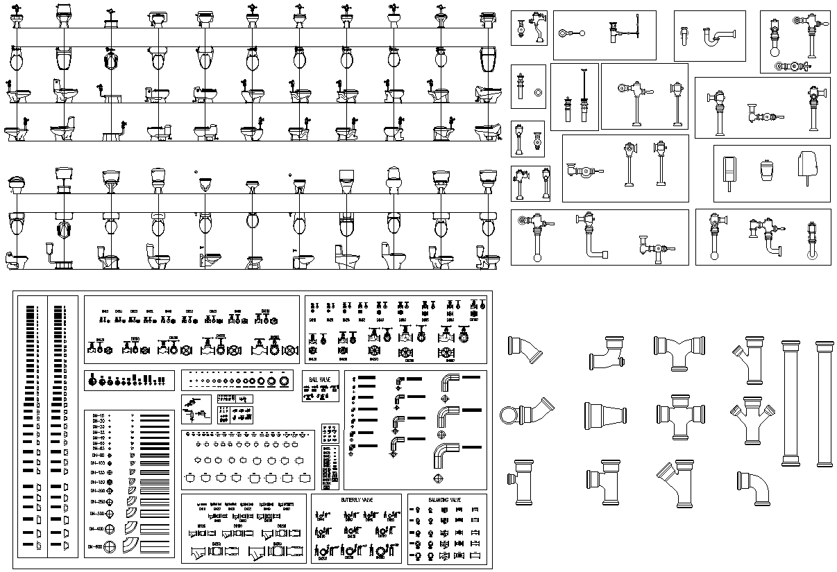 Plumbing Fixtures and Fittings and toilet blocks DWG AutoCAD file