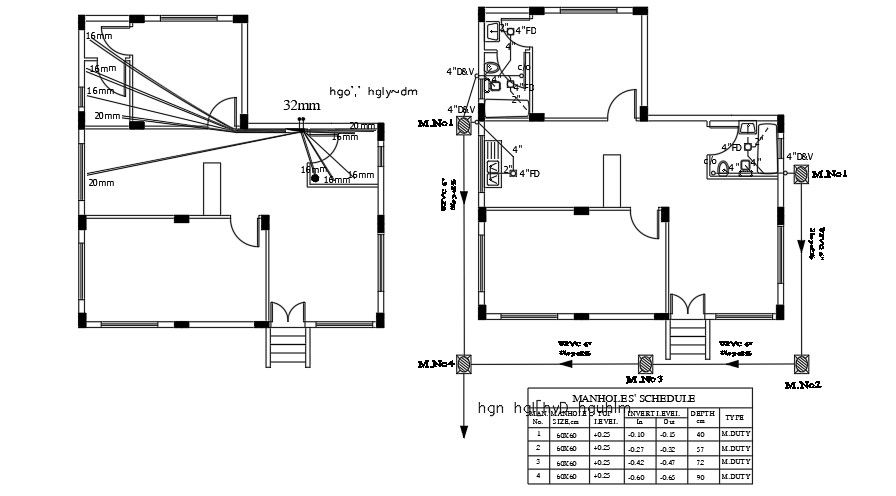 Plumbing Layout Of 11x11 Meter House Plan DWG File