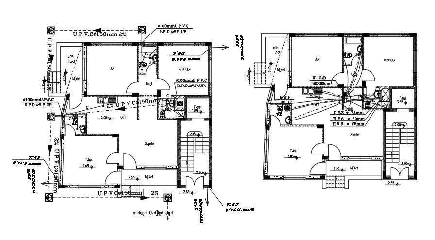 Plumbing Layout Of 12x12 Meter House Plan DWG File