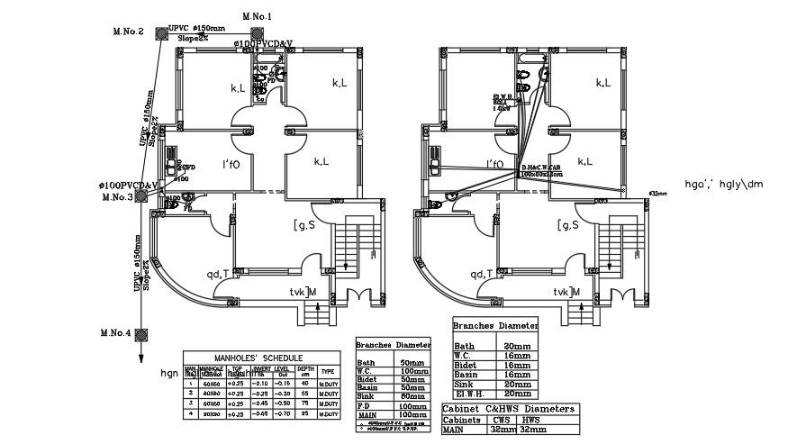 Plumbing Layout Of 12x13 Meter House Plan DWG File