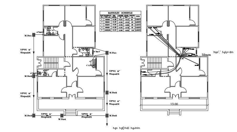 Plumbing Layout Of 13x19 Meter House Plan DWG File