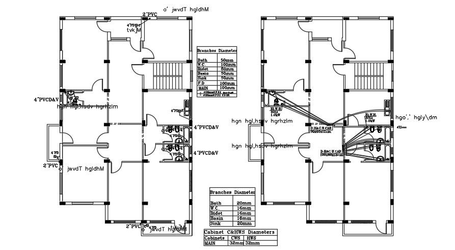 Plumbing Layout Of 13x21 Meter Apartment Plan DWG File