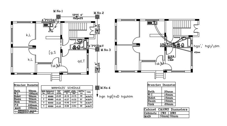 Plumbing Layout Of 13x9 Meter House Plan DWG File