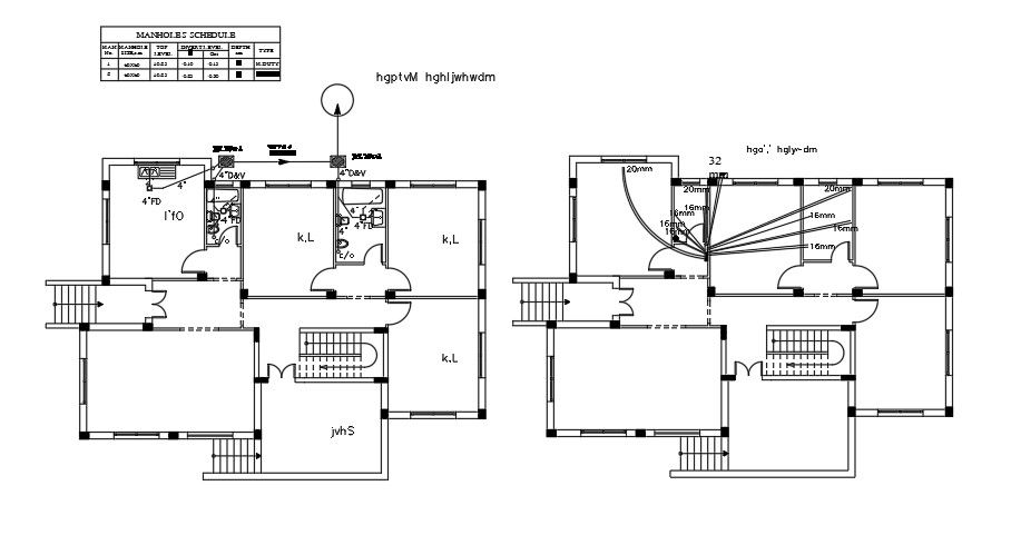 Plumbing Layout Of 17x13 Meter House Plan DWG File