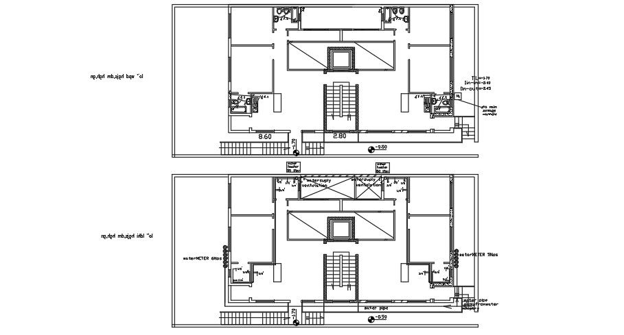 Plumbing Layout Of 21x11 Meter First Floor Plan DWG File
