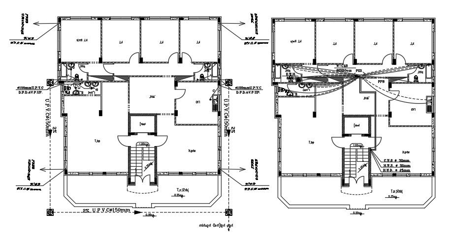 Plumbing Layout Of 25x16 Meter House Plan DWG File