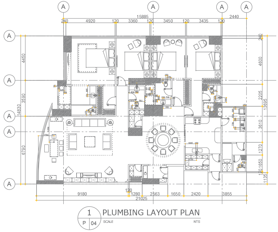 Plumbing Layout Plan For Residential House In AutoCAD DWG File