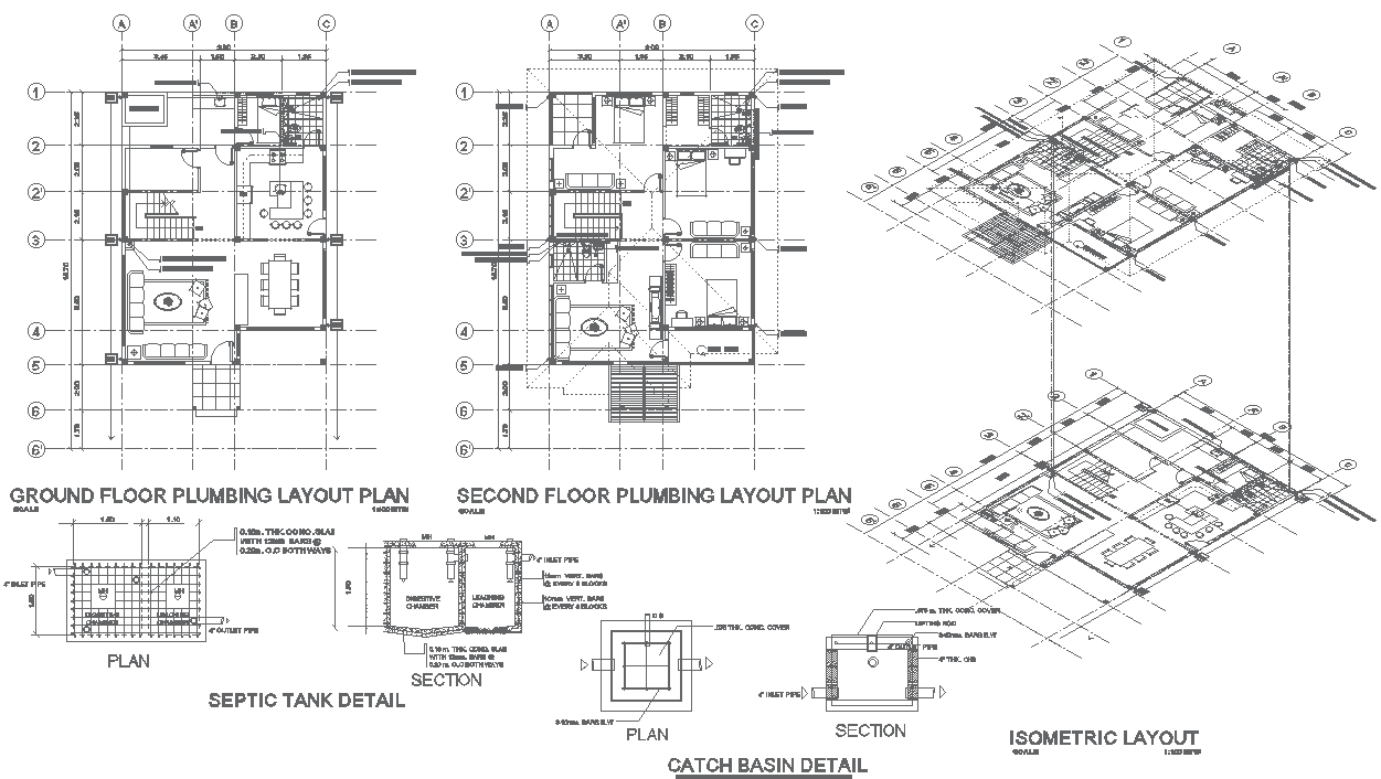 Plumbing Layout and Isometric Plan for Two-Storey Residential DWG File