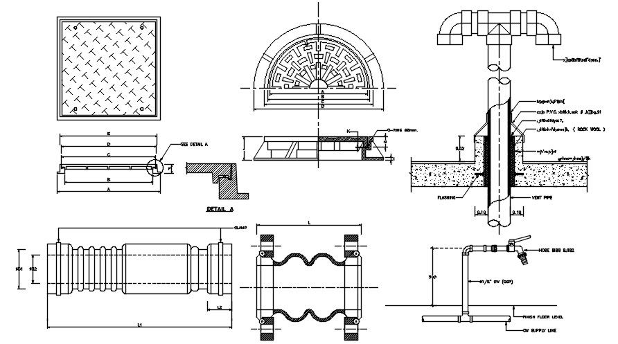 Plumbing Pipe Line Connection With Water Tap Drawing DWG File