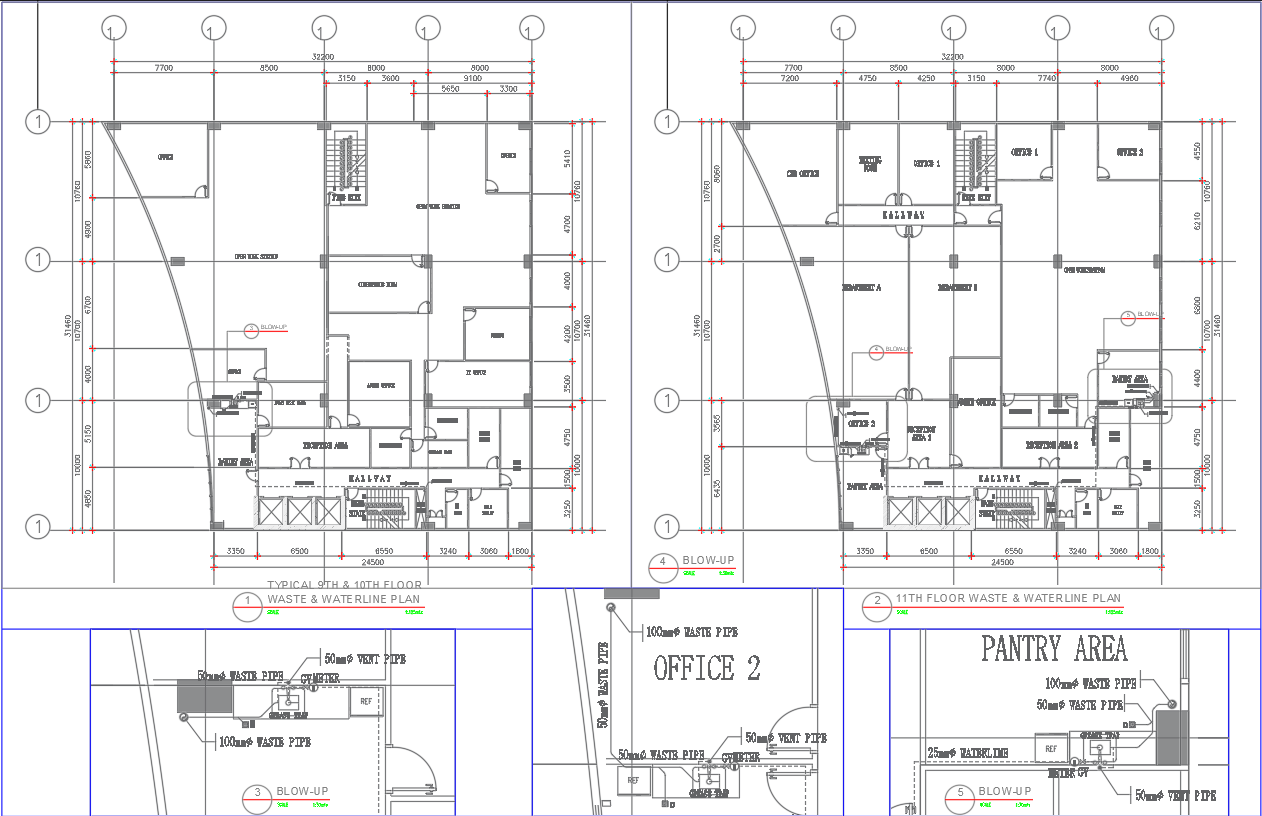 Plumbing Plan Details for 11th Floor Office Fit-Out Renovation in DWG File
