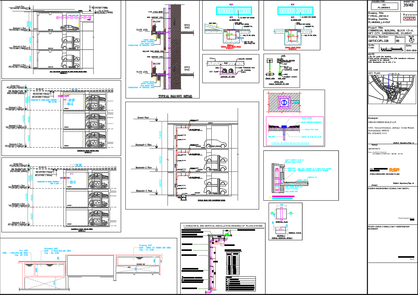 Multi-Storey Commercial Plumbing and Parking in CAD File