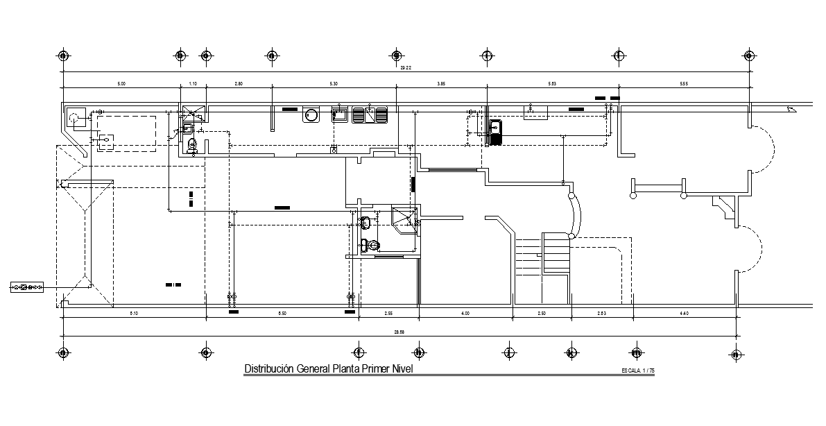 Plumbing detail of 40x11m ground floor house plan is given in this AutoCAD drawing model.Download now.