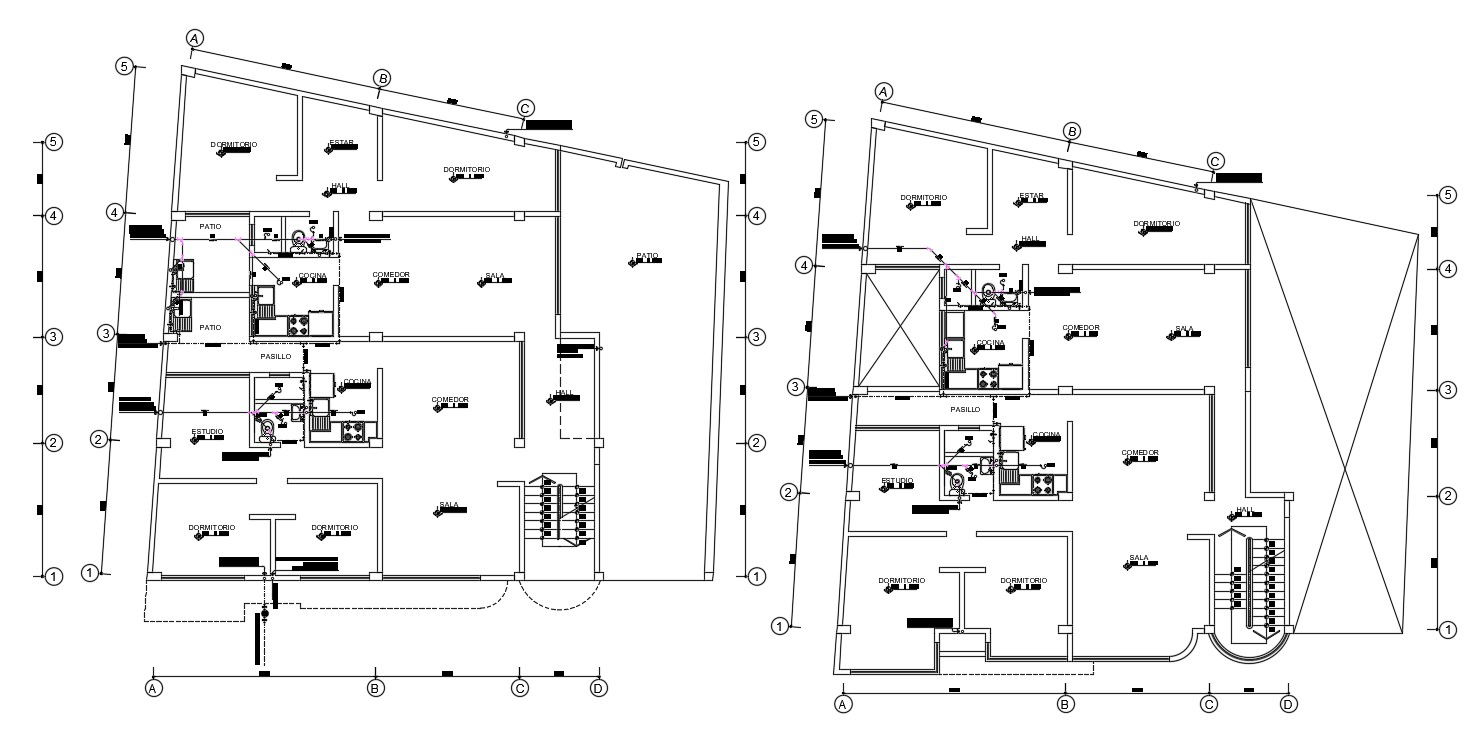Plumbing layout of 17x15m twin house first floor plan is given in this Autocad drawing file. Download now.