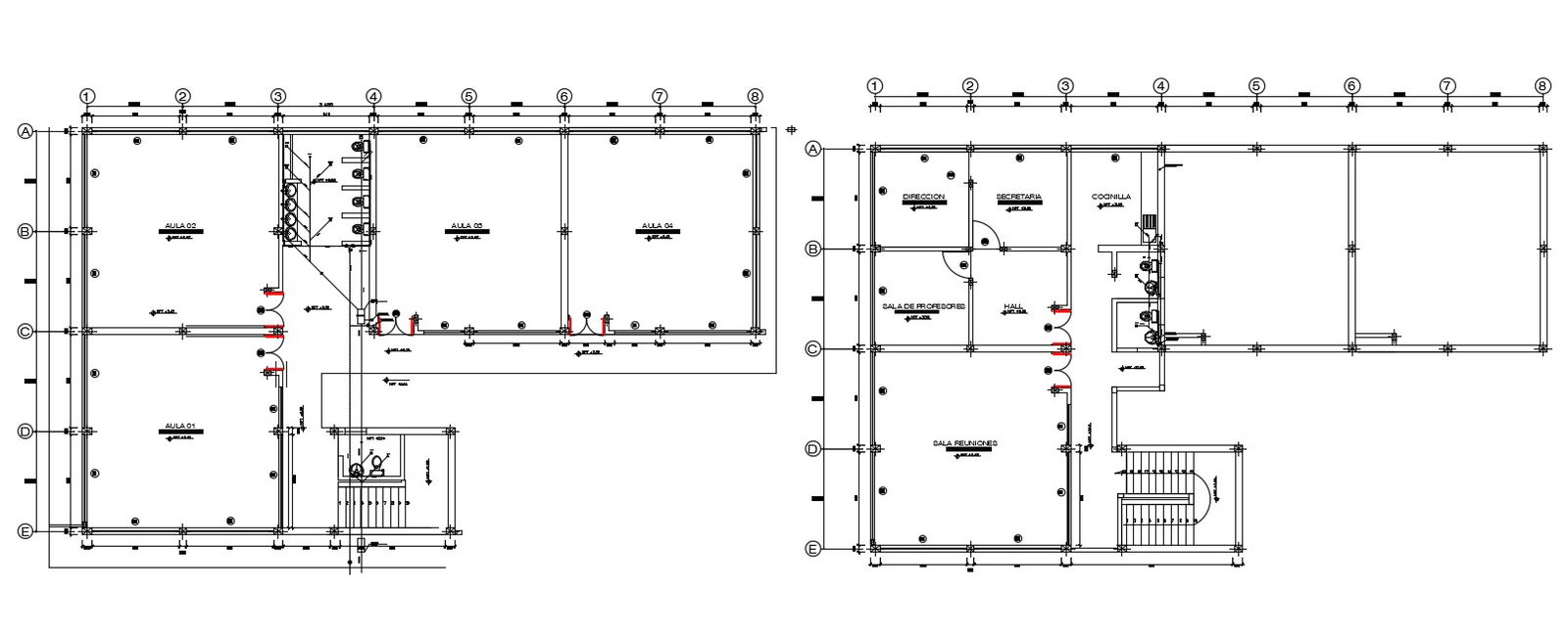 Plumbing layout of 39x15m college plan is given in this Autocad drawing file. Download now.