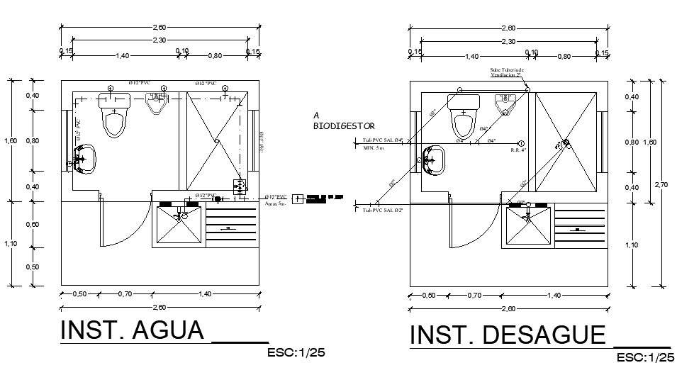 Plumbing layout of 3x3m bathroom plan is given in this Autocad drawing file. Download now.