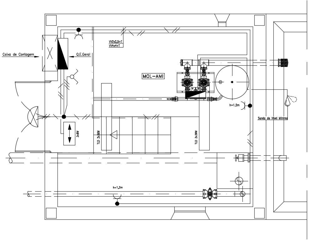 Plumbing plan of 12x15m house building has been given in this Autocad drawing file.Download now.