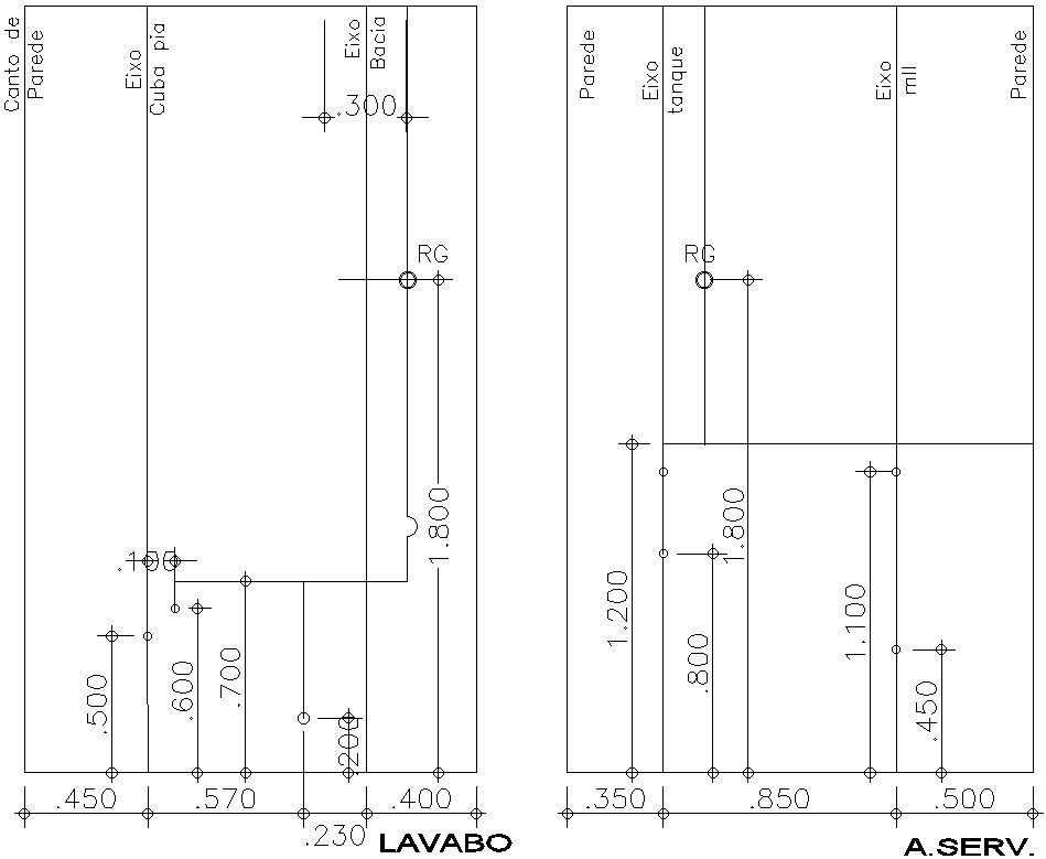 Plumbing points dimensions drawing.