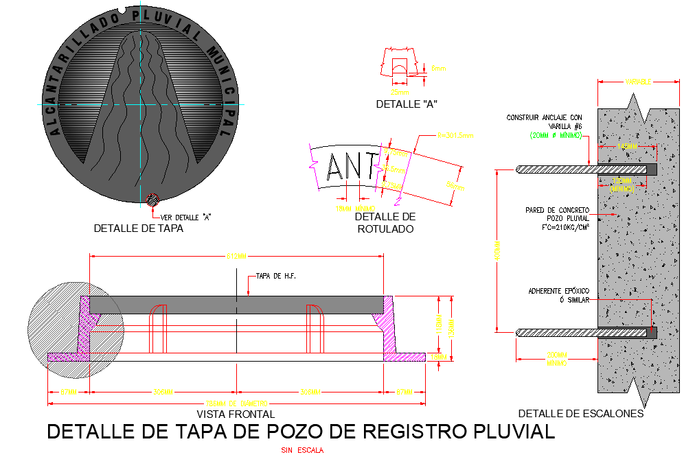 Pluvial record well cap detail autocad file