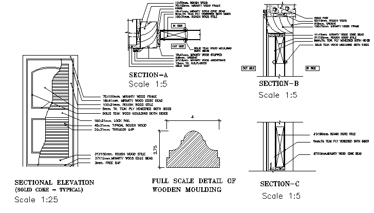 Plywood house door architecture project dwg file