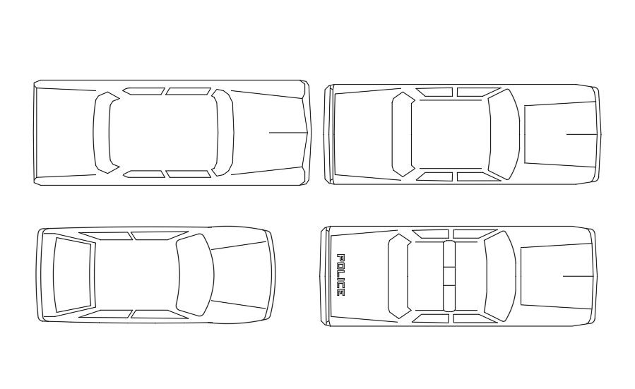 Police Car CAD Blocks Top View Drawing Free download