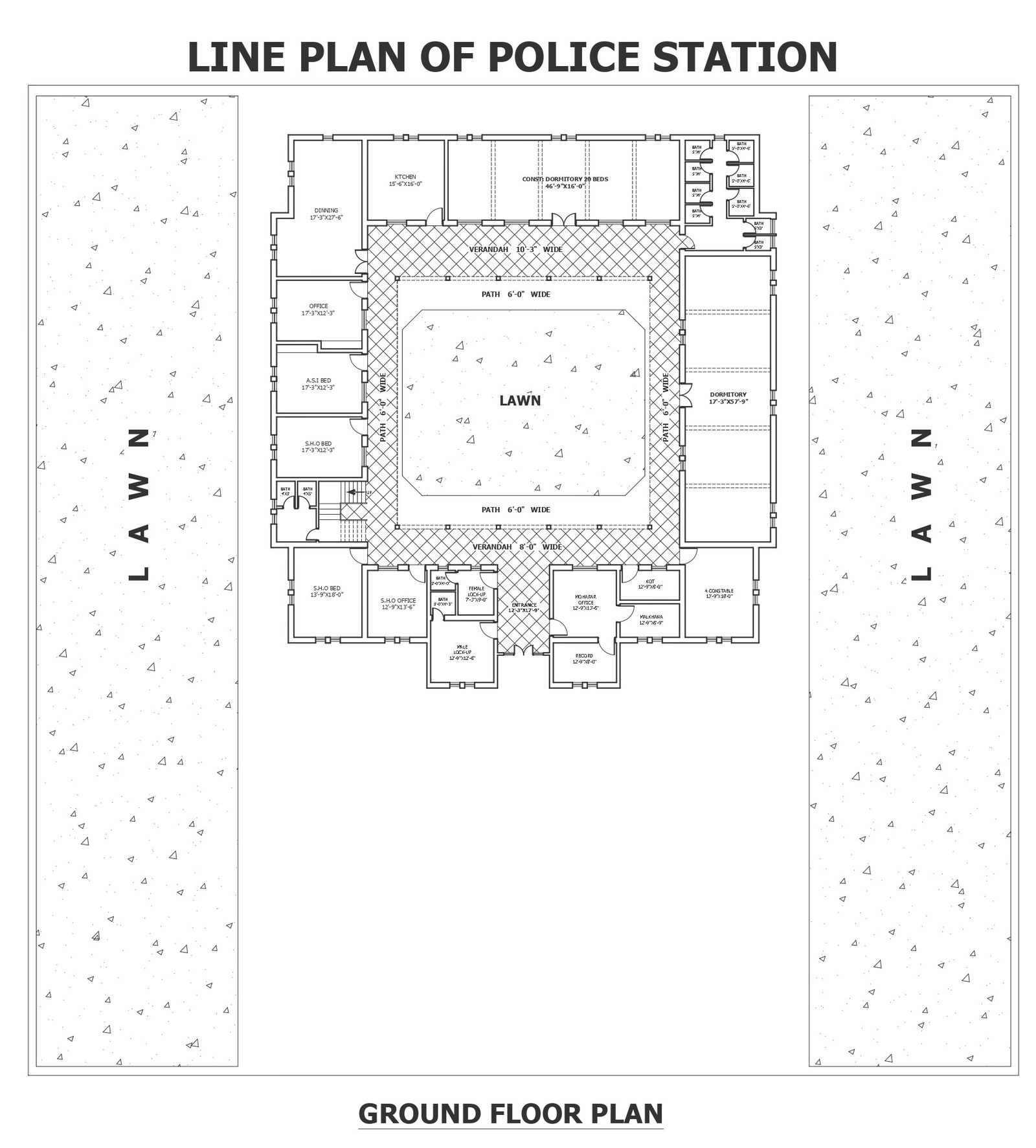 Police station detailed layout plan DWG autoCAD drawing