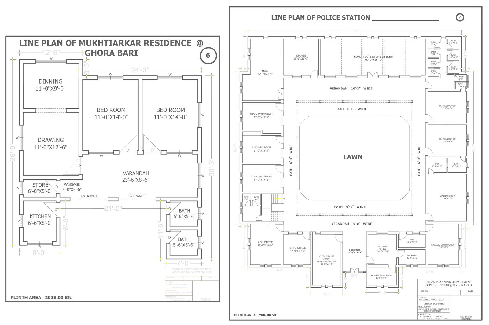 Police station line plan with mukhtiarkar residence at ghora bari by govt of sindh dwg autocad drawing .