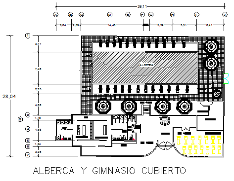 Pool and Covered GYM layout design drawing of Clinic health design drawing