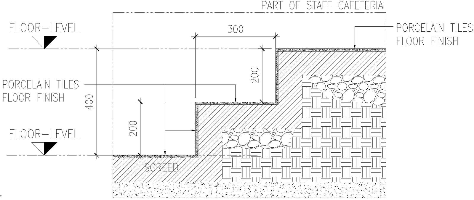 Porcelain Tiles Floor Finish for staff Cafeteria Detail DWG AutoCAD file