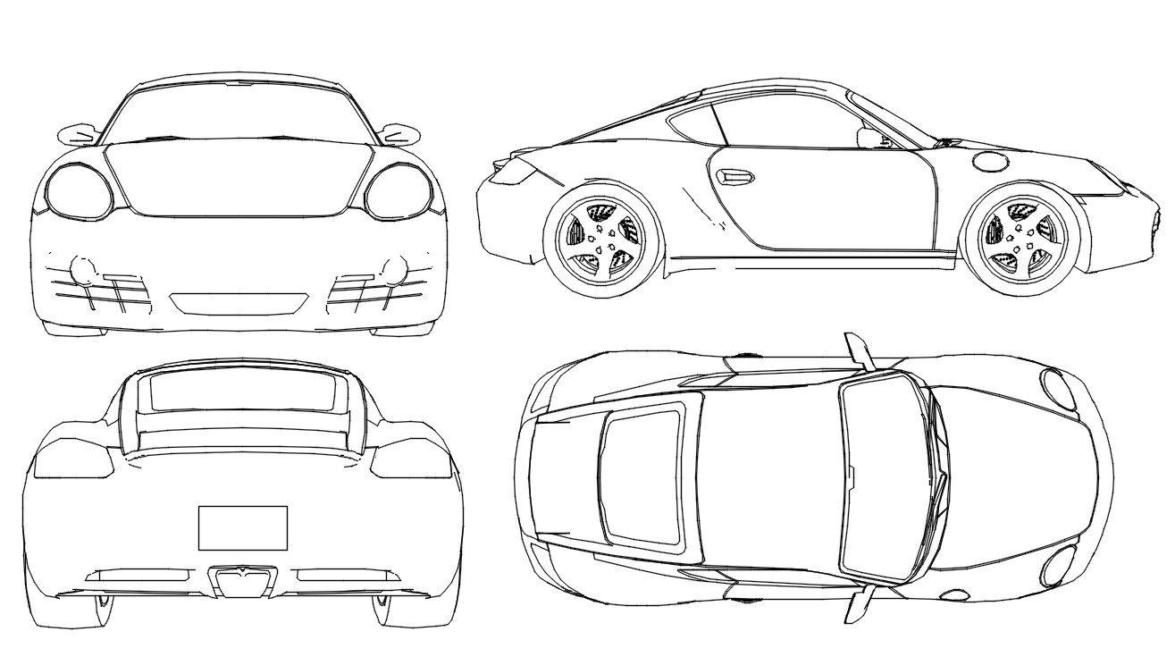 Porsche Cayman Car Drawing CAD blocks Free DWG File