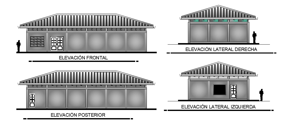 Posterior and front elevation of the house building is given in this Autocad drawing file. Download now.